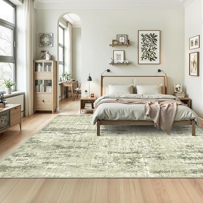 Valenrug Washable Rug 5x7 - Stain Resistant 5x7 Area Rugs for Living Room, Non Slip Backing Printed Rugs for Bedroom, Folable Machine Washable Area Rug(Green,5'x7')