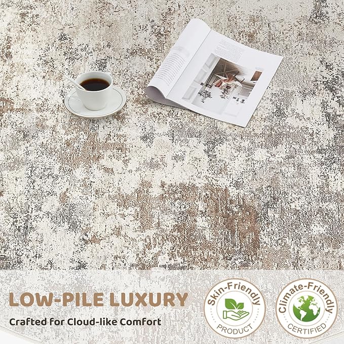 10x14 Area Rug Living Room Rugs - Washable Neutral Modern Abstract Soft Thin Large Rug Indoor Floor No Slip Rug Carpet for Bedroom Under Dining Table Home Office Decor - Brown Grey