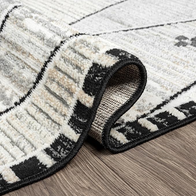 Abani Viva Cream & Grey Area Rug 4' x 6' for Living Room, Bedroom - Farmhouse Diamond Pattern - Durable & Easy to Clean
