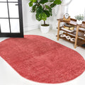 JONATHAN Y Haze Solid Low-Pile Red 6x9 Oval Indoor Area Rug, Coastal,Bohemian,Minimalist,Classic, Easy-Cleaning for Living Room,Bedroom,Kitchen,Pet Friendly,Non-Shedding (SEU100E-6OV)