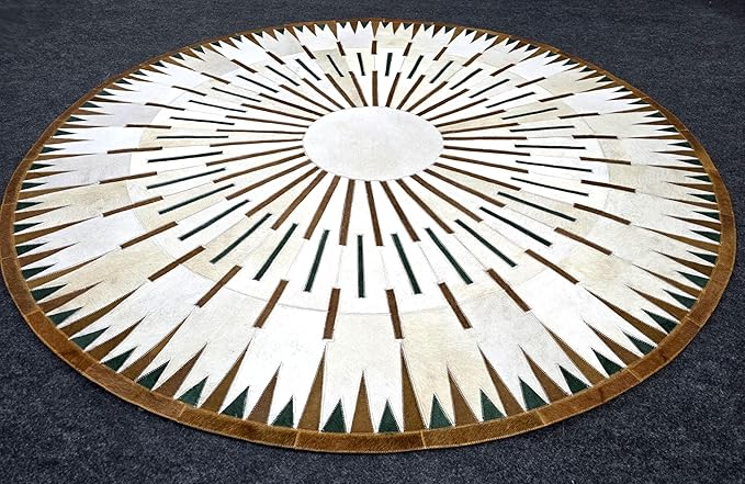 Sn Alef Home Round Designer Rug for Living Room | Handcrafted Black & White Boho Floor Carpet | Modern Ethnic Circular Mat for Home Décor & Meditation Space (White_5x5)