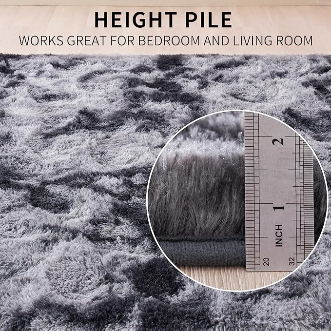 Beglad Fluffy Area Rugs 6x9 Feet, Modern Minimalist Style Shag Fuzzy Rugs, Non-Slip Indoor Carpet Soft Rugs for Kids Room, Bedroom & Living Room, Tie-Dyed Dark Grey