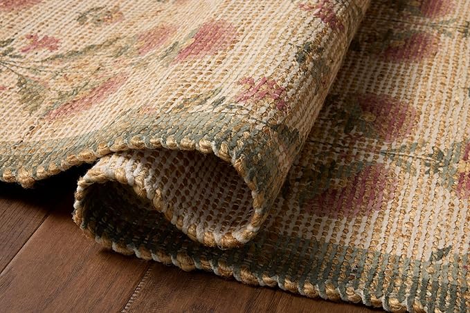 Loloi Chris Loves Julia Rue Collection RUE-01 Sage/Blush 5'-0" x 7'-6" Area Rug Jute Neutral Floral Living Room Bedroom Rug