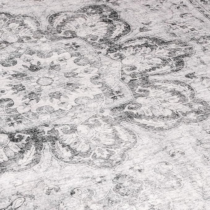 ReaLife Rugs Machine Washable Area Rug - Living Room Bedroom Bathroom Kitchen Entryway Office - Padded Low Pile Stain Resistant Premium - Boho Farmhouse Vintage - Joy - Gray 4' x 6'