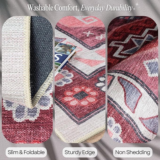Fame Rugs Turkish Rug. Washable Vintage Oriental Antique Inspired Traditional Doormat Small Modern Area Rugs Luxury Entryway Entry Bedroom Bathroom Kitchen (378RR, 4'9 x 6'9)