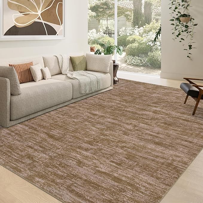 RUGSREAL 9x12 Solid Area Rug for Living Room Bedroom Washable Dining Room Throw Carpet with Rubber Backing Rug Large Modern Solid Color Rug Contemporary Area Rug for Home Office, Taupe