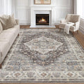 10x14 Area Rugs Living Room: Washable Boho Large Neutral Vintage Soft Rug Stain Resistant Farmhouse Non-Slip Indoor Floor Carpet for Bedroom Nursery Kids Office Dining Room Playroom- Grey Brown