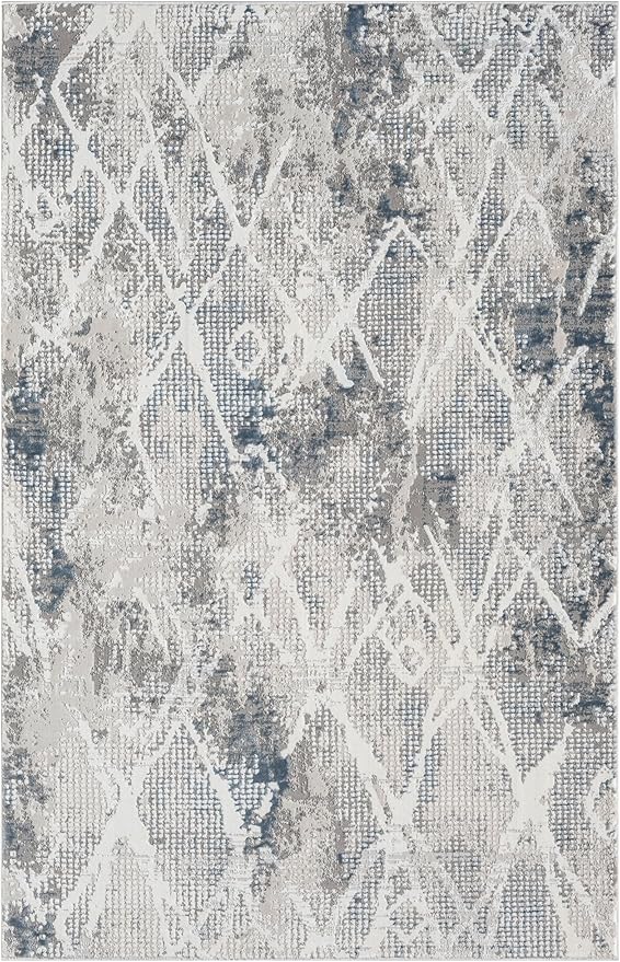 Adel Modern Area Rug for Living Room, 4x6 Rustic Distressed Abstract Blue Rug, Medium Pile Stain Resistant Carpet for Bedroom, Dining Room or Kitchen (4' x 6', Blue)