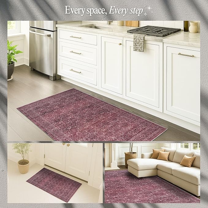 Fame Rugs Turkish Rug. Washable Vintage Oriental Antique Inspired Traditional Doormat Small Modern Area Rugs Luxury Entryway Entry Bedroom Bathroom Kitchen (395RR, 2' x 3')