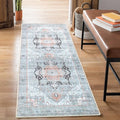 Bloom Rugs Washable Non-Slip 7 ft Runner - Gray/Coral Pink Traditional Runner for Entryway, Hallway, Bathroom, and Kitchen - Exact Size: 2.5' x 7'