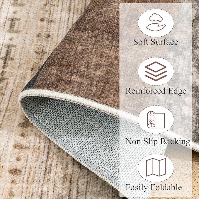 Modern Geometric Patchwork Indoor Runner Rug for Living Room, Beige 2.7'x 8' Large Rug Rockwood Collection Hardwood Floors Decor for Bedroom, Beige Throw Carpet for Office Entryway Dining Room
