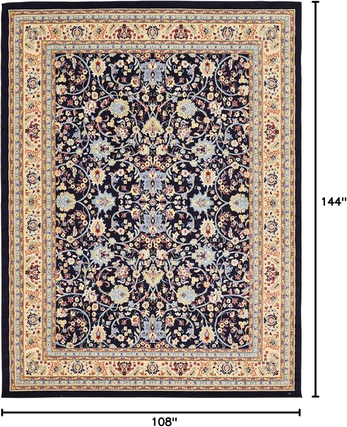 Rugs.com Yasmin Collection Rug – 9' x 12' Navy Blue Medium Rug Perfect for Living Rooms, Large Dining Rooms, Open Floorplans