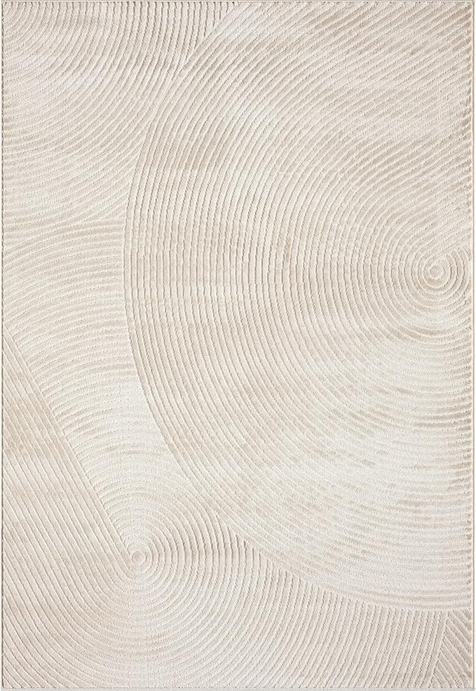 Abani Neutral Beige Area Rug 2' x 3' for Living Room, Bedroom - Zen Reiki Circles Pattern - Durable & Easy to Clean