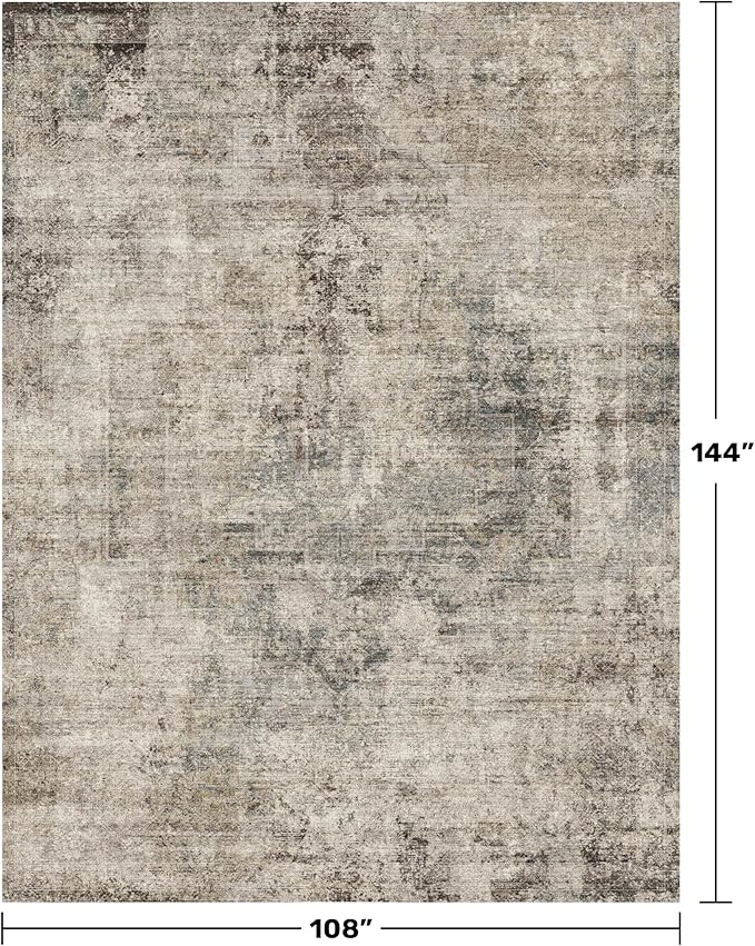 Taupe Brown Big Rugs for Living Room 9x12 - Mordern Farmhouse Rustic Large Rug for Dining Room, Bedroom, Washable Foldable Dark Academy Décor
