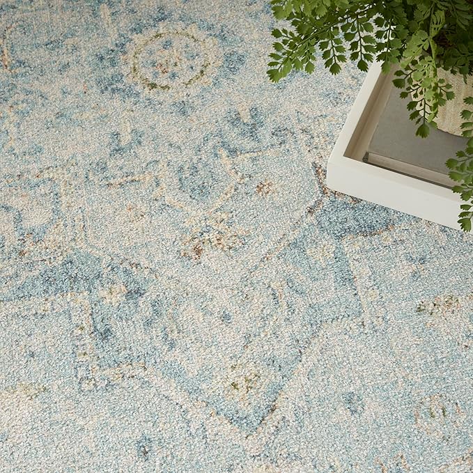 Nourison Home Astra Machine Washable Light Blue 5'3" x 7' Area Rug - Easy Clean, Non Shedding, Bed Room, Living Room, Dining Room, Kitchen (5' x 7')