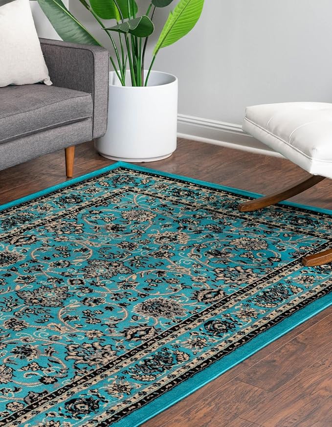 Rugs.com Yasmin Collection Rug – 10' x 13' Turquoise Medium Rug Perfect for Living Rooms, Large Dining Rooms, Open Floorplans