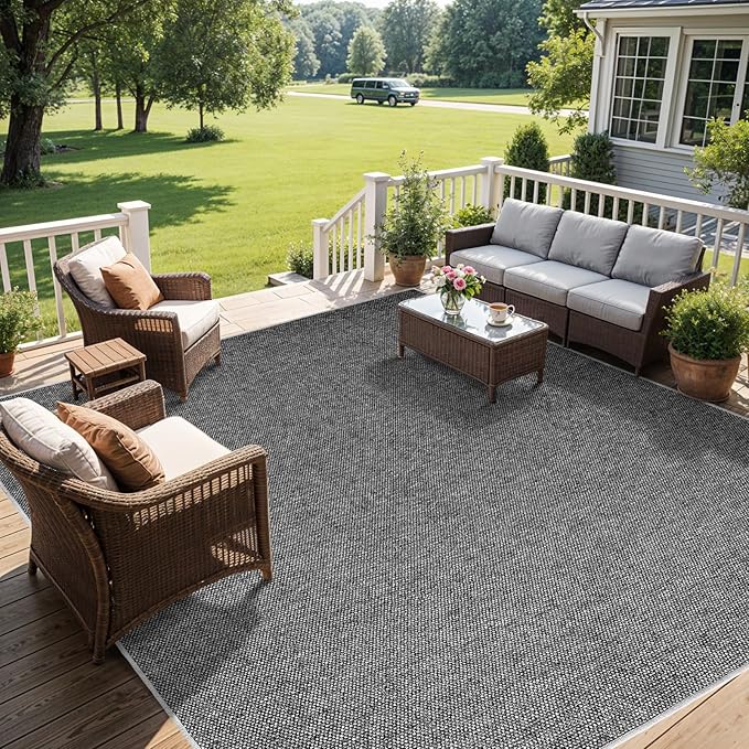 LBRO2M Easy Jute Solid Area Rug 4X6 Washable Rugs for Living Room Bedroom Natural Jute Look Indoor Outdoor Rug Durable, Solid Non Shedding Eco Friendly (4X6 Black Gray)