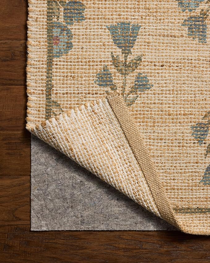 Loloi Chris Loves Julia Rue Collection RUE-04 Moss/Blue 3'-6" x 5'-6" Accent Rug Jute Neutral Floral Living Room Bedroom Rug