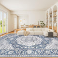 DUKINO 8x10 Rugs for Living Room, Vintage Non-Slip Washable Area Rugs, Faux Wool Bedroom Rug with Non-Shedding, Indoor Low-Pile Boho Rugs for Dining Room, Farmhouse, Blue