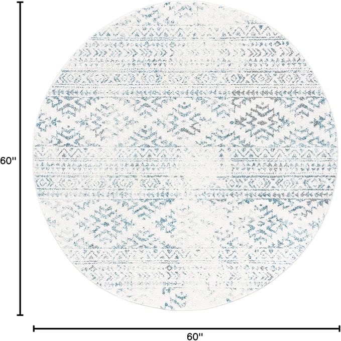 SAFAVIEH Tulum Collection Area Rug - 5' Round, Ivory & Turquoise, Moroccan Boho Tribal Design, Non-Shedding & Easy to Clean, Ideal for Living Room, Bedroom, Dining Space (TUL272E)