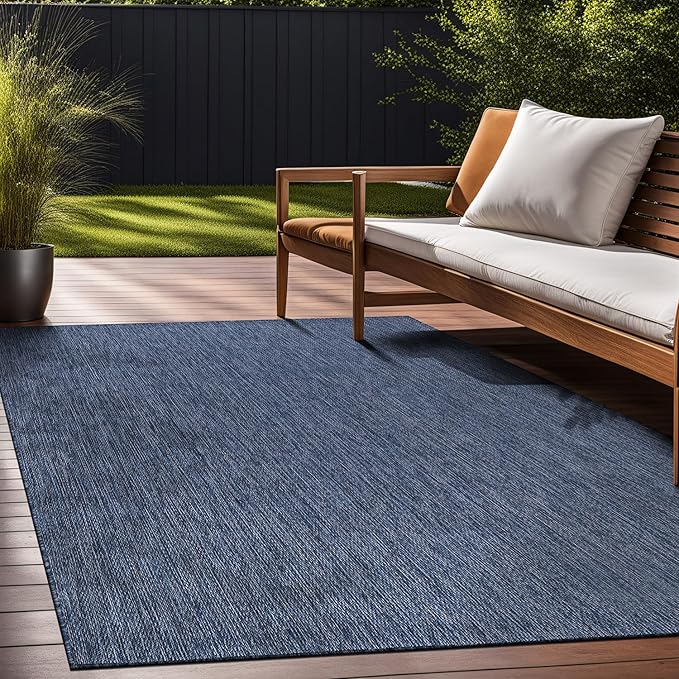 Beverly Rug Indoor Outdoor Rug 6x9, Washable Outside Carpet for Patio, Deck, Porch, Solid Modern Area Rug, Water Resistant, Azure Blue
