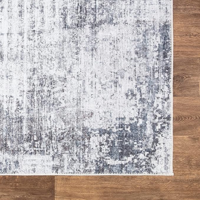 Bloom Rugs Washable Non-Slip 5' x 7' Rug - Gray/Charcoal/Blue Modern Abstract Area Rug for Living Room, Bedroom, Dining Room, and Kitchen - Exact Size: 5' x 7'