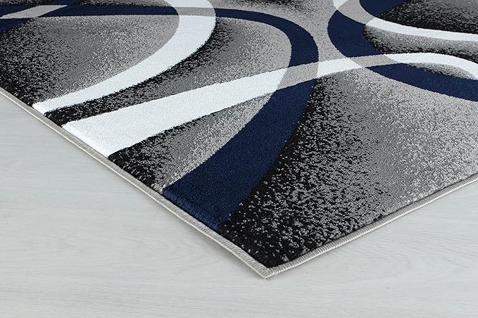 GLORY RUGS Area Rug 8x10 Navy Door Mat Modern Swirls Carpet Bedroom Living Room Contemporary Dining Accent Sevilla Collection 4816