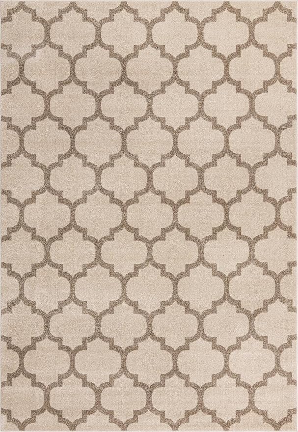 Rugs.com Lattice Collection Rug – 7' x 10' Beige Medium Rug Perfect for Bedrooms, Dining Rooms, Living Rooms