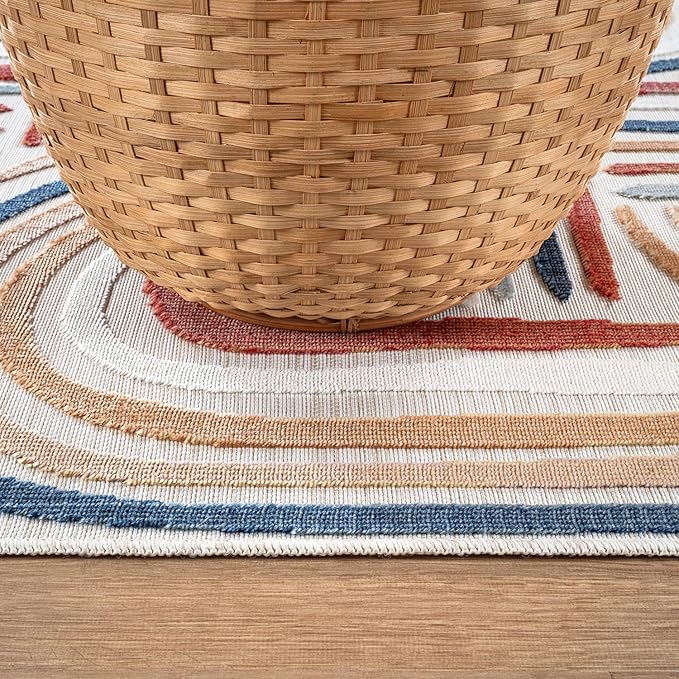 CAMILSON Indoor Outdoor Rug, Multicolor 5x7 Geometric Arch Striped Area Rugs for Patio and Home Areas, Easy-Cleaning Non-Shedding Living Room, Garden and Deck Washable Outside Carpet (5 x 7)