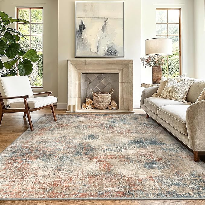 GENIMO Washable Area Rugs for Living Room, 10x14 Modern Non Slip Rugs, Low Pile Lightweight Soft Print Rug for Bedroom, Dining Room, Home Office, Multi