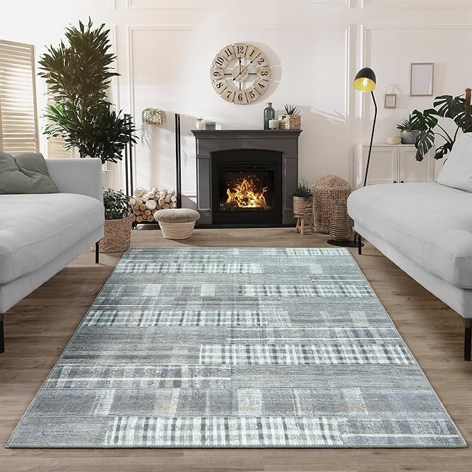 Bloom Rugs Washable Non-Slip 9' x 12' Rug - Gray Striped Area Rug for Living Room, Bedroom, Dining Room, and Kitchen - Exact Size: 9' x 12'