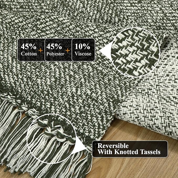Collive Washable Kitchen Runner Rug, Modern Farmhouse Hand Woven Entryway Rugs Non Slip, Cotton Reversible Bathroom Carpet for Bedroom Hallway Foyer Back Door Decor, 2 x 4.3 ft Olive Green/Cream