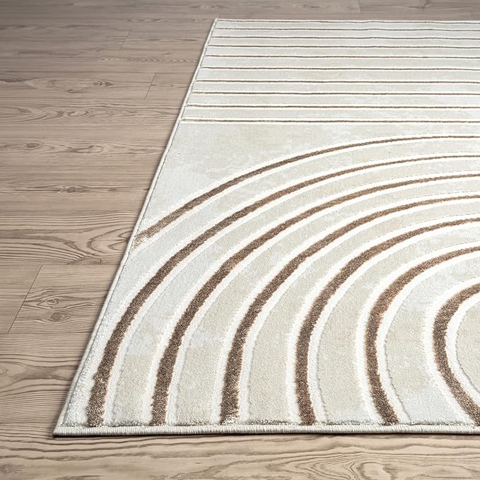 Abani Glam Collection Area Rug - Beige/Cream Modern Abstract Design - 5' x 7' - for Living Room, Bedroom & Office