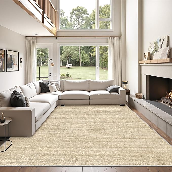 Art&Tuft Washable Rugs 5x7, Low Pile Area Rugs for Living Room - Non Slip and Stain Resistant Soft Thin 5x7 Rug for Bedroom, Dining Room, Kitchen, Office, Brown