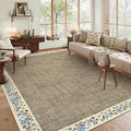 GarveeHome Washable Area Rugs for Bedroom 5x7 Living Room Modern Floral Throw Rugs Non-Slip Lightweight Thin Carpet Modern Farmhouse Print Non-Shedding Soft Low Pile Floor Cover, Dark Camel