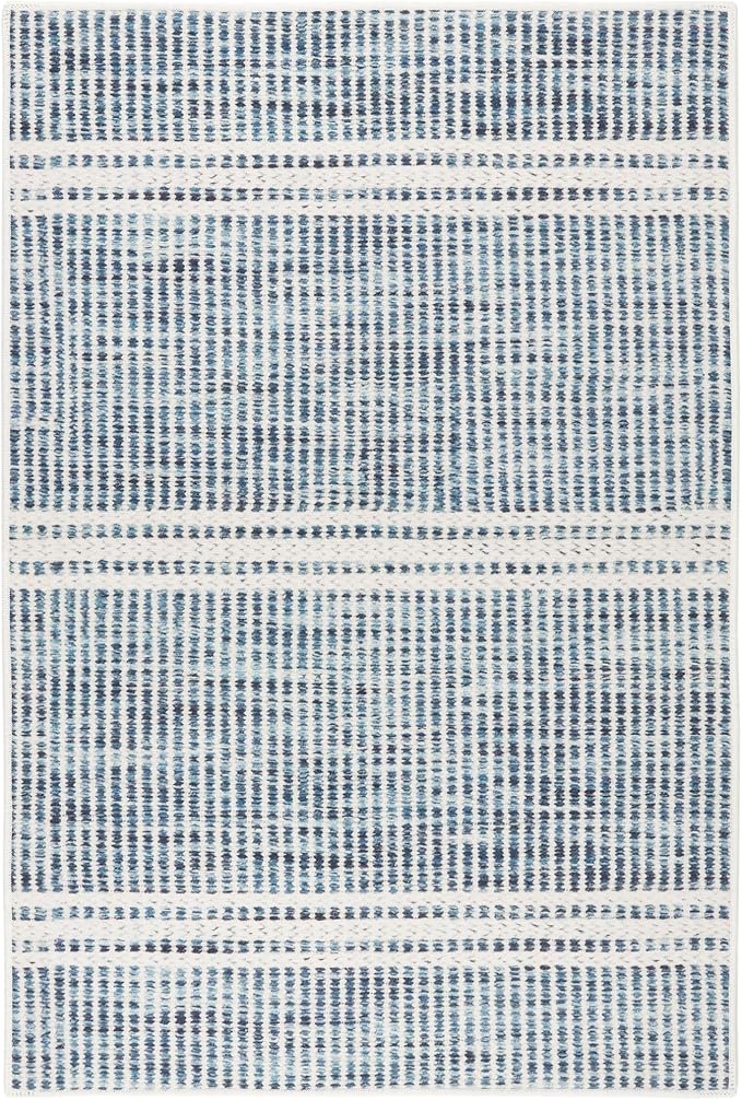 Dash and Albert Malta Blue Machine Washable Area Rug - 5' x 8' Blue Stripe Washable Accent Rug - Durable, High Traffic Areas Kitchen, Mudroom, Hallways