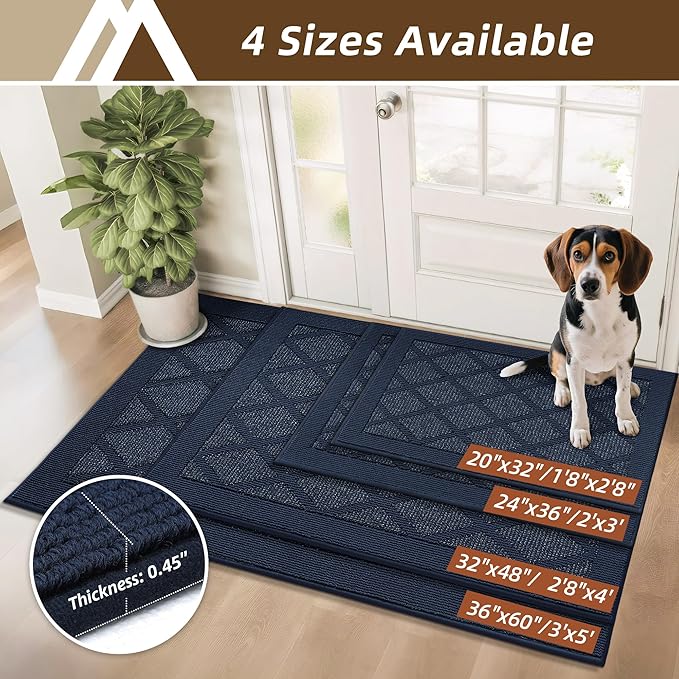 COSY HOMEER Non-Slip Door Mat 32"x48", Entryway Rugs Low Profile Absorbent Dirt Trapper Doormat for Front Entrance, Washable Polypropylene Entry Mat (Blue)