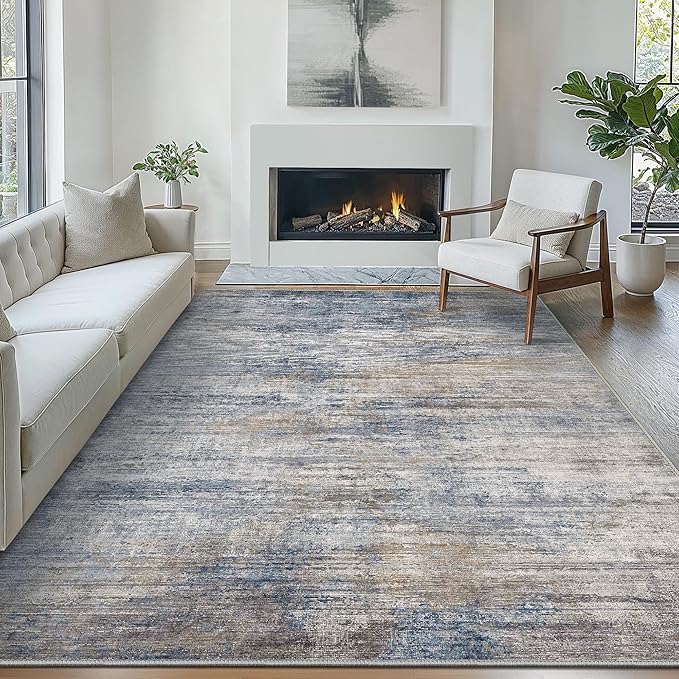 Bavni 8x10 Area Rugs, Abstract Modern Living Room Rugs, Large Machine Washable Rug Non-Slip, Soft Pet Friendly Rugs for Bedroom, Playroom, Dining Room, Blue/Light Grey