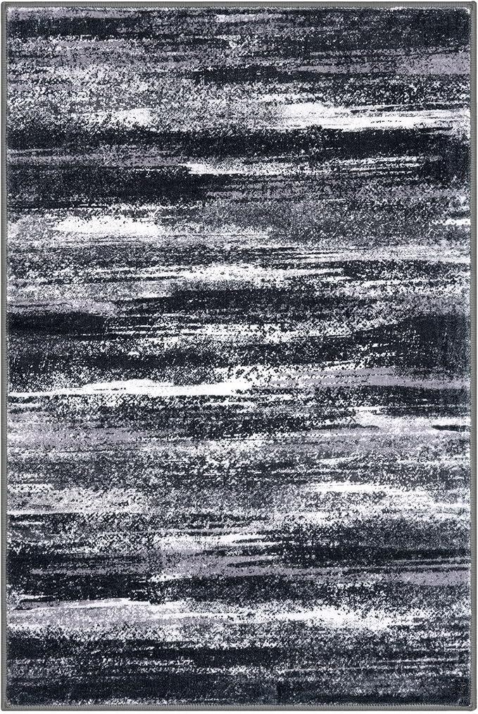 Modern Abstract Entryway Rug Indoor 2x3 Washable Rug Non-Slip Soft Small Area Rug Black Grey Kitchen Mats Thin Print Faux Wool Floor Carpet Throw Rugs for Entrance Bedroom