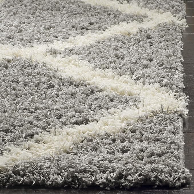 SAFAVIEH Dallas Shag Collection Area Rug - 10' x 14', Grey & Ivory, Trellis Design, Non-Shedding & Easy Care, 1.5-inch Thick Ideal for High Traffic Areas in Living Room, Bedroom (SGD257G)