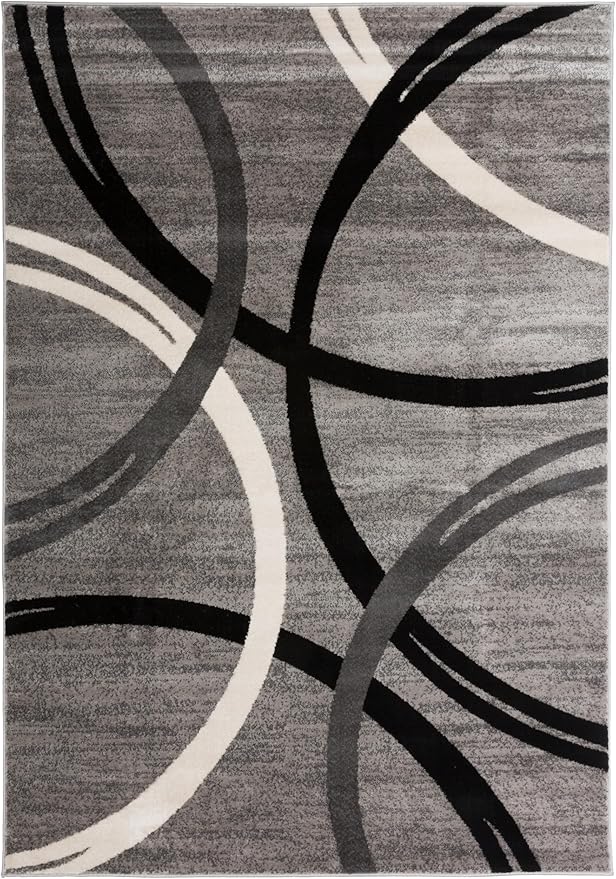 Rugshop Wavy Circles Design Area Rug, Carpet with Jute Backing for Kitchen, Entryway, or Office, Gray, 4' x 6'