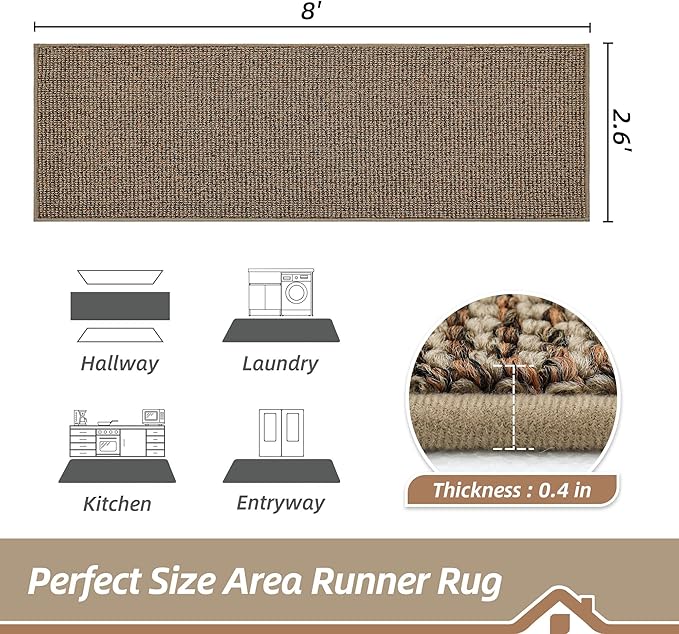 BEQHAUSE Hallway Runner Rugs 2.6x8, Hallway Rug Non-Slip Washable(Rolled-Up NO Creases), Runner Rug Absorbent Stain Resistant Hall Rug Carpet Runner, Entryway Rugs Floor Mat Laundry Room Rugs, Taupe
