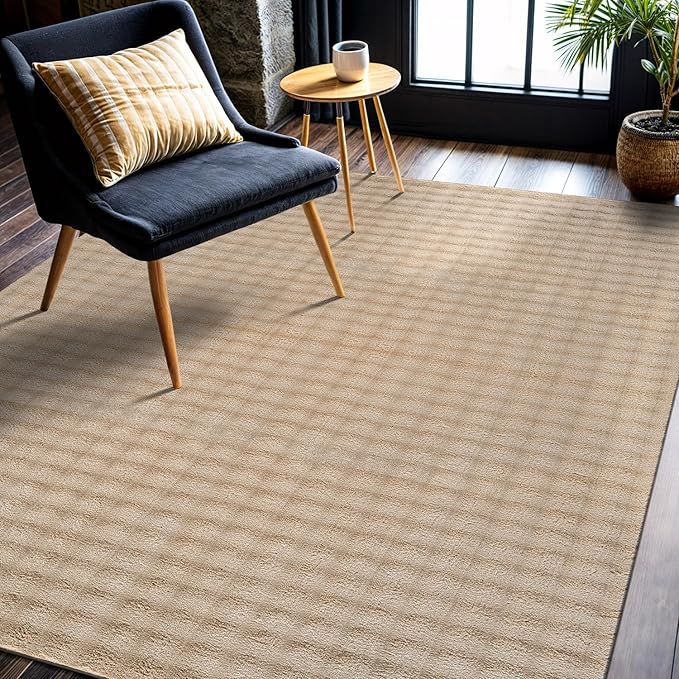 CAMILSON Modern Beige Non Slip Rug 5x7 Ultra Soft High Pile Area Rugs Non Skid Rubber Backing Durable & Easy to Clean Carpet for Living Room Bedroom Kids Room Indoor Use (5 x 7 Beige)