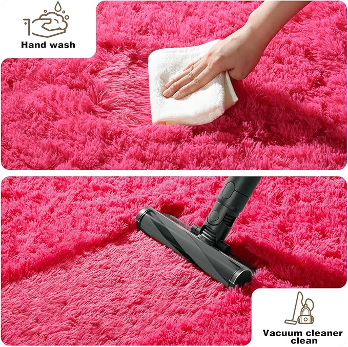 2x3 Rugs for Bedroom, Fluffy Small Area Rugs for Living Room, Soft Shag Fuzzy Carpet with 4 Non-Slip Stickers for Kids Boys and Girls Nursery Dorm Room Home Decor (Hot Pink, 2ft x 3ft)