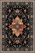 Area Rugs 3'x8' Washable Non-Slip, Floral Vintage Distress Print Pattern Medallion Carpet for Living Room Bedroom Dining Room, Black Colorful Floral Dark Tan