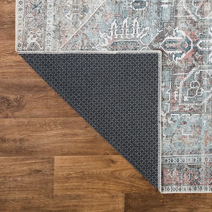 Bloom Rugs Washable Non-Slip 9' x 12' Rug - Light Pink/Light Blue Traditional Medallion Area Rug for Living Room, Bedroom, Dining Room, and Kitchen - Exact Size: 9' x 12'