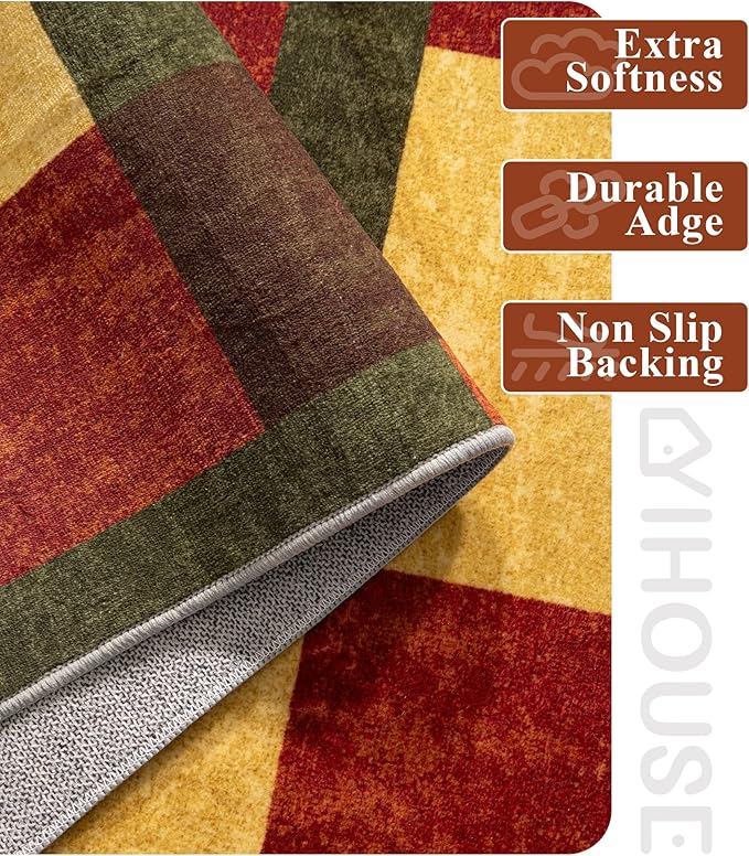YIHOUSE Red and Green Rug 4x6, Burgundy Farmhouse Vintage Rugs Washable for Living Room,Burnt Orange Area Rug Non Slip,Geometric Boho Area Rug for Kitchen,Dining Room,Bedroom