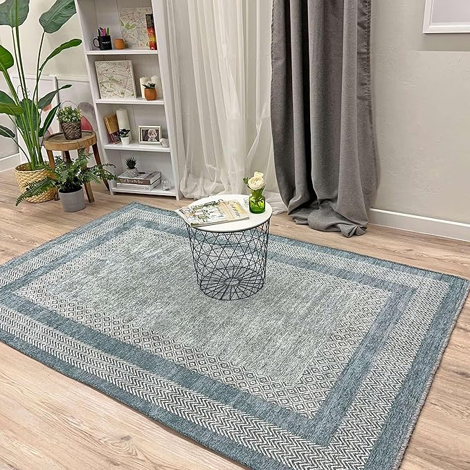Alfa Rich 3x10 Light Blue Washable Area Rugs for Living Room Hallway Kitchen Cotton Decor Runner Rug