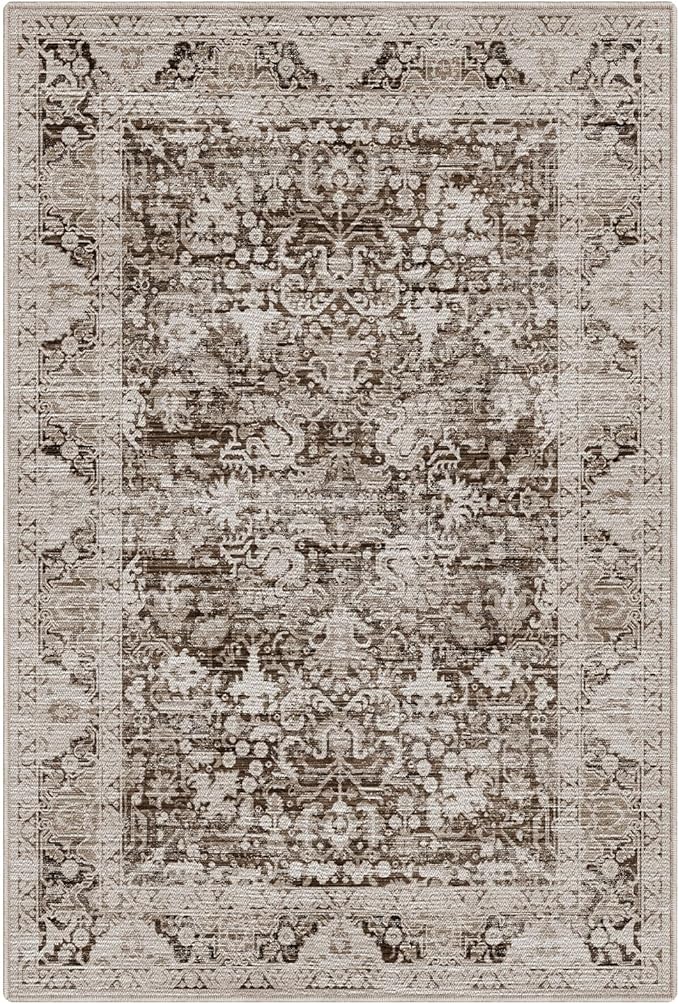 LUMI 8x12 Washable Area Rug for Living Room, Ultra Soft Traditional Vintage Rugs Non Slip with Rubber Backing, Low Profile, High Traffic, Stain Resistant Carpets, Ideal for Bedroom, Dining Room