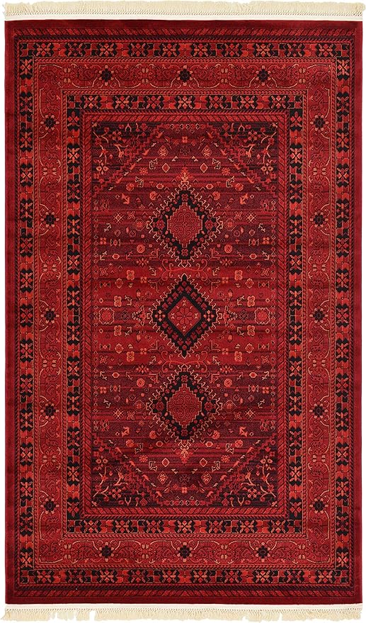 Unique Loom Tekke Collection Area Rug - Sheibani (5' 3" x 8' Rectangle, Red/ Black)